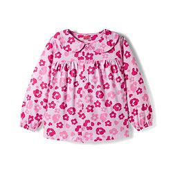 Babyhug Cotton Knit Full Sleeves Co-ords Night Suit With Floral Print - Pink