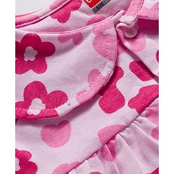 Babyhug Cotton Knit Full Sleeves Co-ords Night Suit With Floral Print - Pink