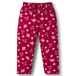 Babyhug Cotton Knit Full Sleeves Co-ords Night Suit With Floral Print - Maroon