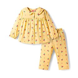 Babyhug Cotton Knit Full Sleeves Co-Ord Night Suit with Floral  Print - Yellow