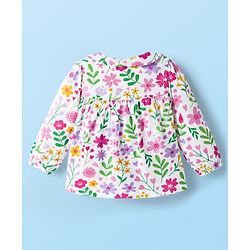 Babyhug Cotton Knit Full Sleeves Co-ords Night suit With Floral Print - White