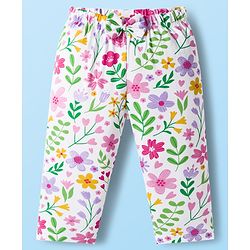 Babyhug Cotton Knit Full Sleeves Co-ords Night suit With Floral Print - White