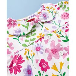 Babyhug Cotton Knit Full Sleeves Co-ords Night suit With Floral Print - White