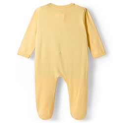 Babyhug Cotton Knit Footed Sleepsuit With Vehicle Print - Yellow