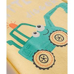 Babyhug Cotton Knit Footed Sleepsuit With Vehicle Print - Yellow