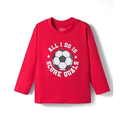 Babyhug 100% Cotton Knit Full Sleeves T-Shirt with All I do Is Sore Goal Text Print - Red