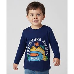 Babyhug 100% Cotton Knit Full Sleeves T-Shirt with Adventure Text Print - Navy Blue