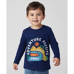 Babyhug 100% Cotton Knit Full Sleeves T-Shirt with Adventure Text Print - Navy Blue