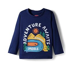 Babyhug 100% Cotton Knit Full Sleeves T-Shirt with Adventure Text Print - Navy Blue