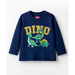Babyhug 100% Cotton Knit Full Sleeves T-Shirt with Dino Print - Navy Blue