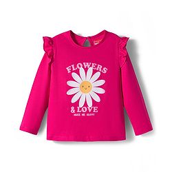 Babyhug 100% Cotton Knit Full Sleeves T-Shirt with Floral & Text Print  - Dark Pink