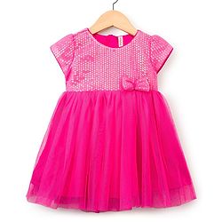Babyhug Woven Cap Sleeves Party Dress With Sequin Detailing & Sling Bag - Dark Pink