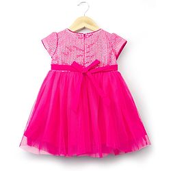 Babyhug Woven Cap Sleeves Party Dress With Sequin Detailing & Sling Bag - Dark Pink