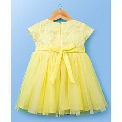 Babyhug Woven Cap Sleeves Party Dress With Sequin Detailing & Sling Bag - Yellow