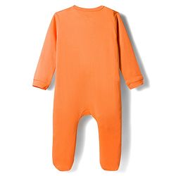 Babyhug Cotton Knit Full Sleeves Footed Sleepsuit With Animal Face Print & Ear Applique - Orange