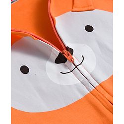 Babyhug Cotton Knit Full Sleeves Footed Sleepsuit With Animal Face Print & Ear Applique - Orange