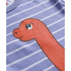 Babyhug Interlock Knit Full Sleeves Striped Footed Sleepsuit With Dino Print - Blue