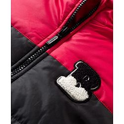 Babyhug Woven Full Sleeves Hooded Padded Jacket With Alphabet Embroidery - Black & Red