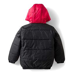 Babyhug Woven Full Sleeves Hooded Padded Jacket With Alphabet Embroidery - Black & Red
