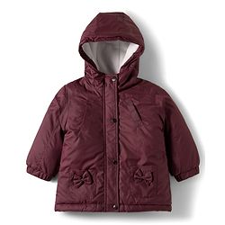 Babyhug Woven Full Sleeves Solid Color Hooded Puffer Jacket with Bow Applique - Wine