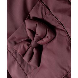 Babyhug Woven Full Sleeves Solid Color Hooded Puffer Jacket with Bow Applique - Wine