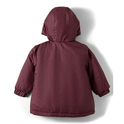 Babyhug Woven Full Sleeves Solid Color Hooded Puffer Jacket with Bow Applique - Wine