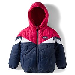 Babyhug Woven Full Sleeves Hooded Padded Jacket With Patch Detailing - Red & Navy Blue