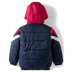 Babyhug Woven Full Sleeves Hooded Padded Jacket With Patch Detailing - Red & Navy Blue