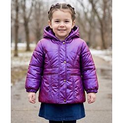 Babyhug Woven Full Sleeves Solid Color Hooded Padded Jacket - Purple