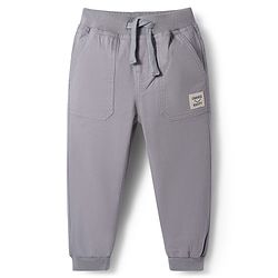 Babyhug Twill Woven Full Length Solid Color Joggers with Stretch - Grey