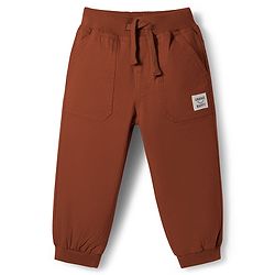 Babyhug Twill Woven Full Length Solid Color Joggers with Stretch - Grey