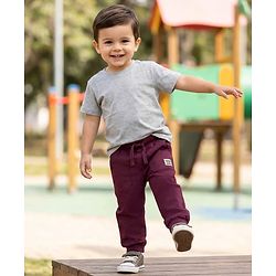Babyhug Twill Woven Full Length Solid Color Joggers with Stretch - Grey