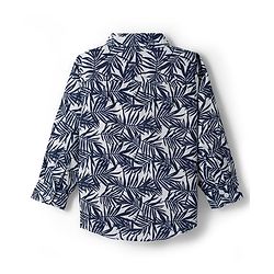 Babyhug Cotton Woven Full Sleeves Shirt and Jeans Set With Leaves Print - Navy Blue & White