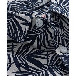 Babyhug Cotton Woven Full Sleeves Shirt and Jeans Set With Leaves Print - Navy Blue & White