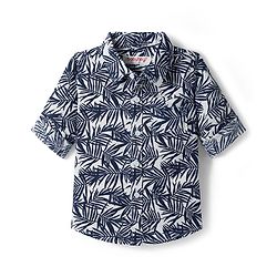Babyhug Cotton Woven Full Sleeves Shirt and Jeans Set With Leaves Print - Navy Blue & White