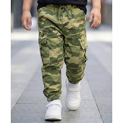 Babyhug Cotton Woven Full Length Jogger With Camouflage Print - Green