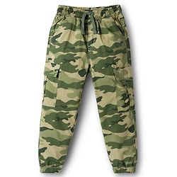 Babyhug Cotton Woven Full Length Jogger With Camouflage Print - Green