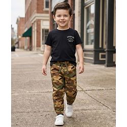 Babyhug Cotton Woven Full Length Trouser Pant With Camouflage Print - Multicolour