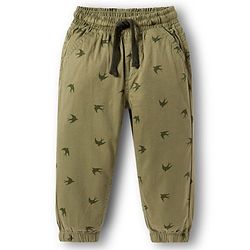 Babyhug Cotton Woven Full Length Trouser Pant With Bird Print - Green