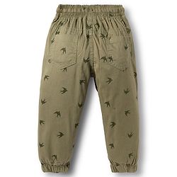 Babyhug Cotton Woven Full Length Trouser Pant With Bird Print - Green