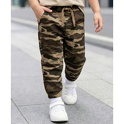Babyhug Cotton Woven Full Length Trouser Pant With Camouflage Print - Brown
