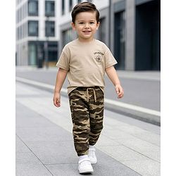 Babyhug Cotton Woven Full Length Trouser Pant With Camouflage Print - Brown