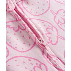 Babyhug Cotton Knit Full Sleeves Footed Sleepsuit With Stawberry Print - Pink