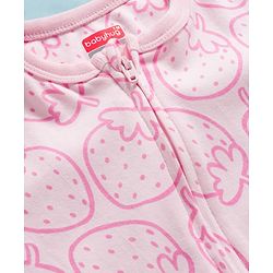 Babyhug Cotton Knit Full Sleeves Footed Sleepsuit With Stawberry Print - Pink