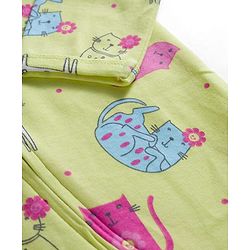 Babyhug Interlock Knit Full Sleeves Sleepsuit With Cat Print - Yellow