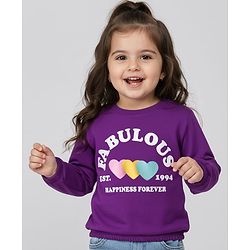 Babyhug 100% Cotton Knit Full Sleeves T-Shirt with Fabulous Text Print - Voilet