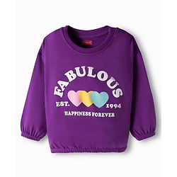 Babyhug 100% Cotton Knit Full Sleeves T-Shirt with Fabulous Text Print - Voilet