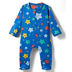 Babyhug Cotton Knit Full Sleeves Footed Sleepsuit With Star Print - Blue