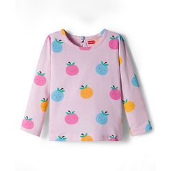 Babyhug 100% Cotton Knit Full Sleeves T-Shirt with Fruit Print - Light Pink
