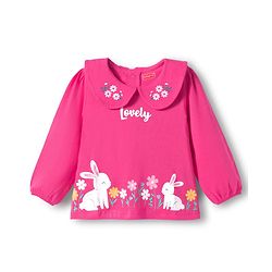 Babyhug 100 % Cotton Knit Full Sleeves Peter Pan Collar Top with Floral & Animal Print - Dark Pink